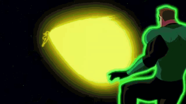 a green lantern is holding a yellow light in his hand