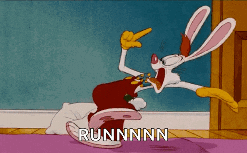 roger rabbit is running in a cartoon with the word runnnn written below him