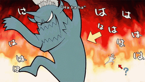 a cartoon drawing of a monster with the words " ha ha ha " on it