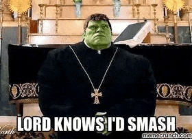 hulk is dressed as a priest in a church .
