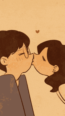 a cartoon of a man and a woman kissing with a heart in the background
