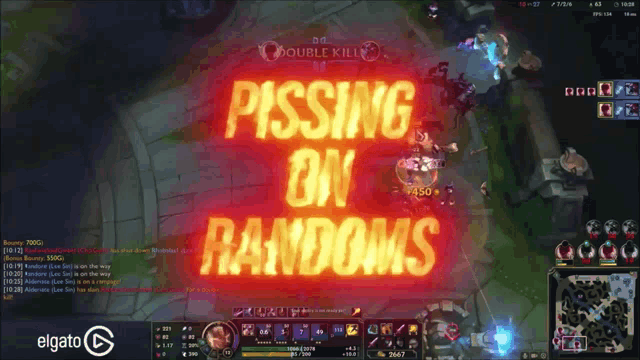 a screenshot of a video game with the words pissing on randoms