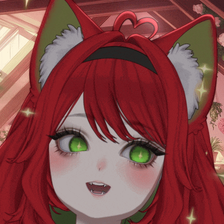 a girl with red hair and green eyes is wearing a cat ear headband