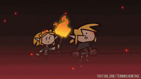 a cartoon of a man and a woman holding a torch with youtube.com/terminalmontage written below