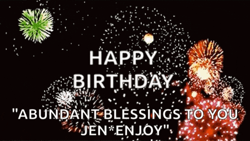 a fireworks display with the words happy birthday abundant blessings to you