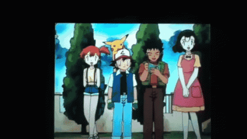 a group of anime characters including ash and misty