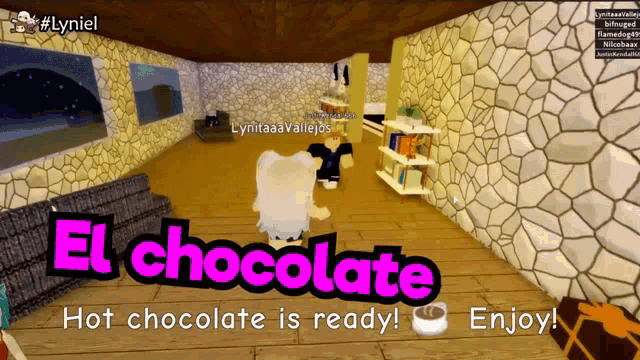 a screenshot of a video game with the words el chocolate hot chocolate is ready enjoy