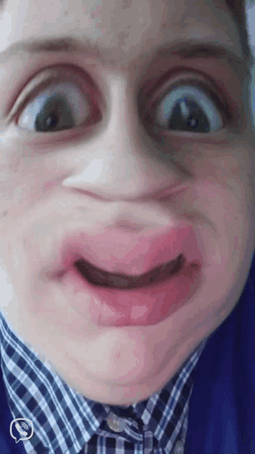 a close up of a person 's face with a phone icon