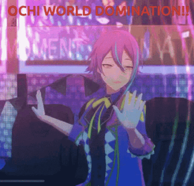 a picture of a girl with the words ochi world domination