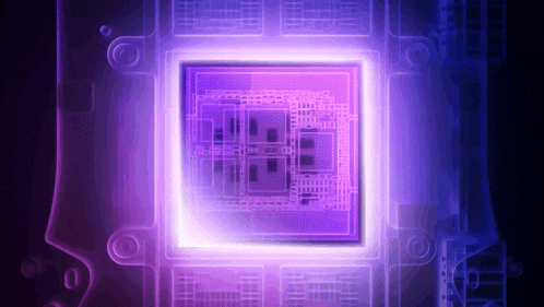 a purple computer chip with a glowing border