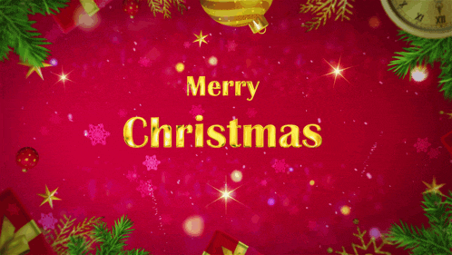 a red background with merry christmas written in gold