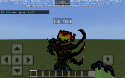a screenshot of a minecraft game that says " tik tok " on it