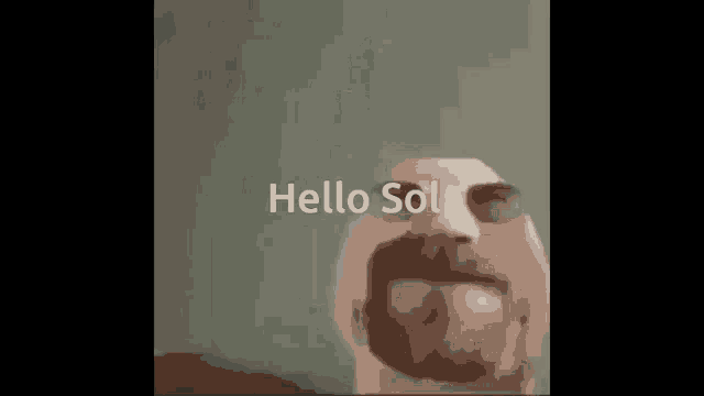 a cartoon of a man with a beard and mustache saying `` hello sol '' .