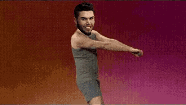 a man in underwear is dancing in front of a sign that says royals .