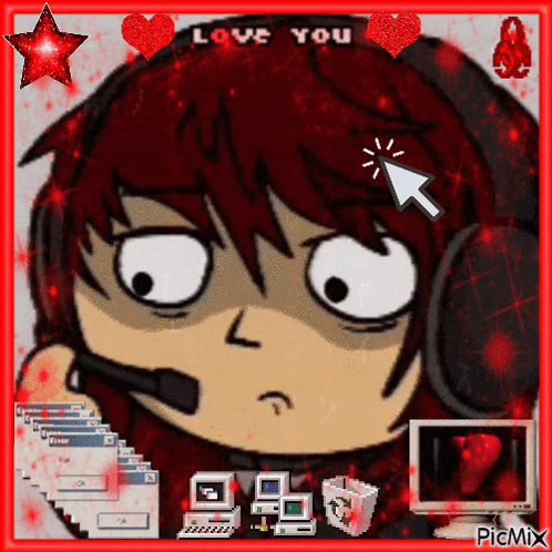 a picture of a cartoon character with the words love you written on the top