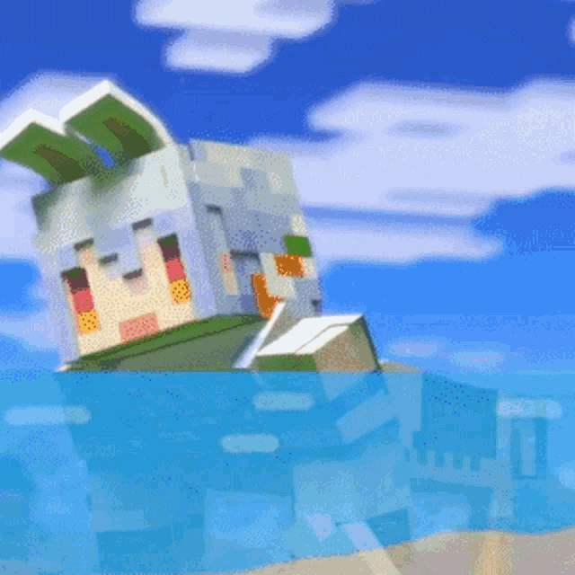 a minecraft character is floating in the ocean
