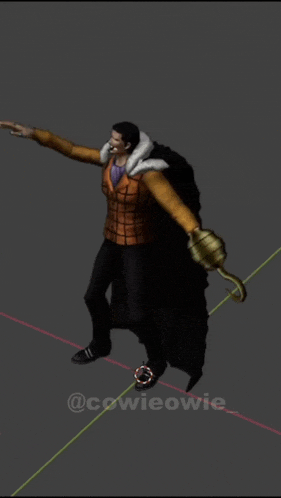 a 3d model of a man with a hook in his hand and the name @cowieowie on the bottom