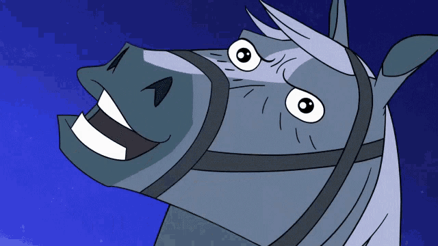 a cartoon drawing of a horse with a bridle on its head