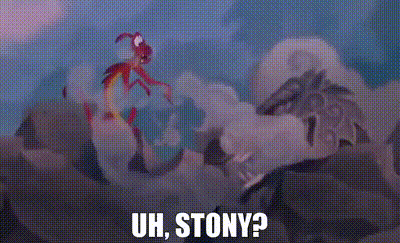 a cartoon of a dragon standing on top of a rock with the words uh , stony ? below it .