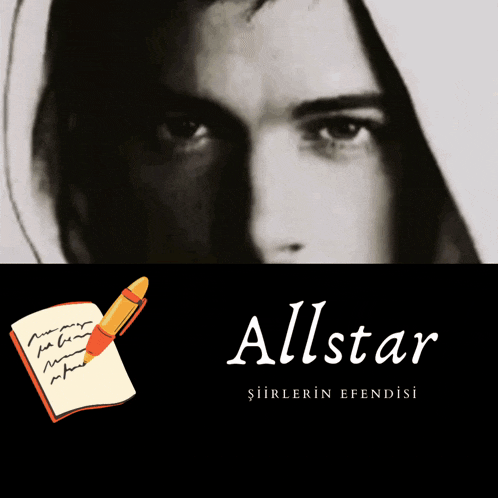 a black and white photo of a man 's face with allstar written on the bottom