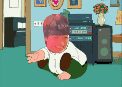 a cartoon drawing of a boy with a red face