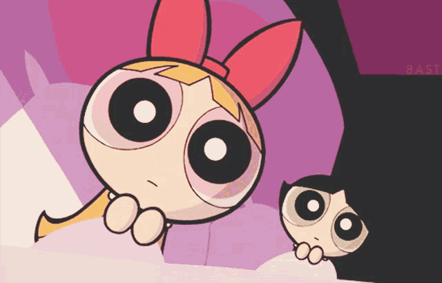 a cartoon drawing of blossom and buttercup from the powerpuff girls with the words east below them