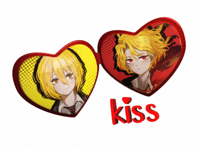 a couple of hearts with the word kiss on the bottom right