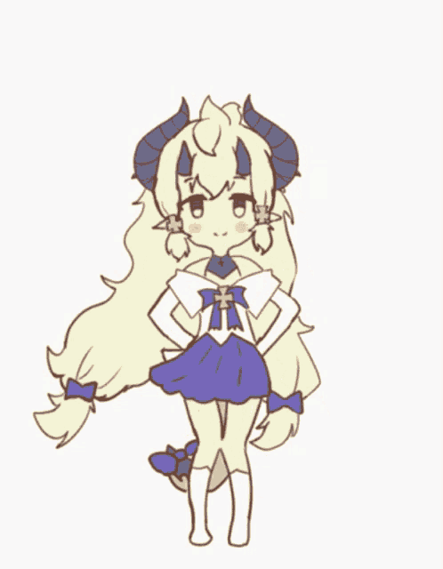 a drawing of a girl with horns and a blue dress