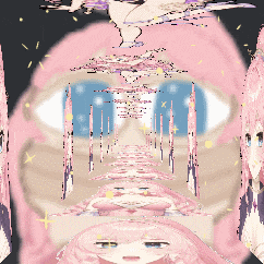 a pixelated image of a girl with pink hair