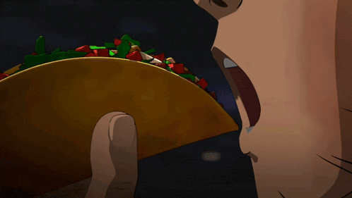 a cartoon of a person eating a taco
