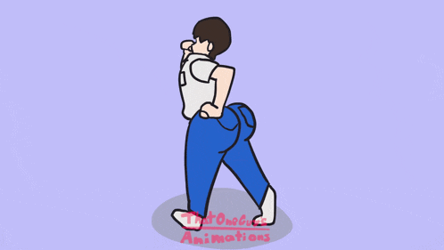 a cartoon drawing of a man with a big butt and the word animations on the bottom right