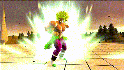 a cartoon character with green hair is standing in front of a forest