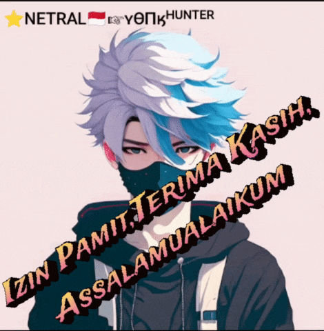 a picture of a boy with a mask on his face and the words " izin pamit terima kasih assalamualaikum "