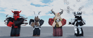 four roblox characters standing next to each other