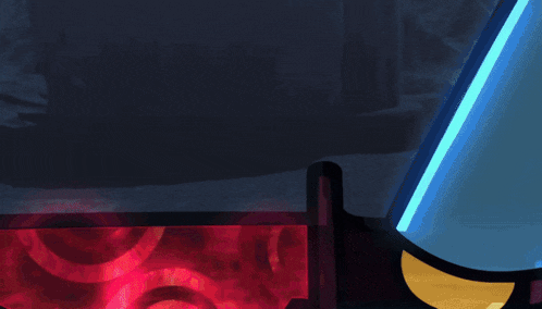 a close up of a red and purple object with a blue background
