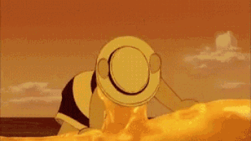 a cartoon of winnie the pooh wearing a hat and a bikini is covered in flames .