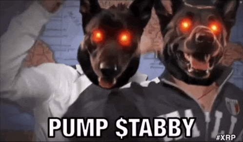a picture of two dogs with red eyes and the words pump stabby on the bottom