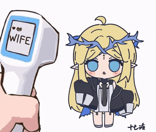 a cartoon drawing of a girl with a thermometer that says wife