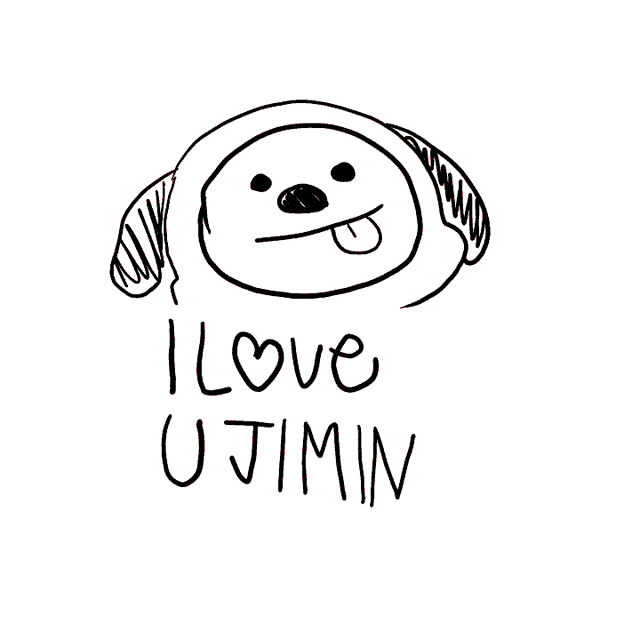 a drawing of a dog with the words i love u jimin written below it