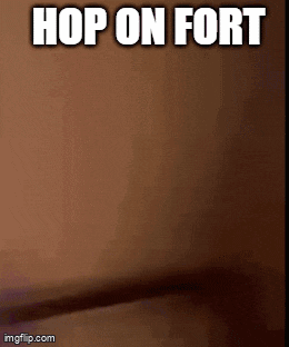 a brown background with the words hop on fort written in white letters