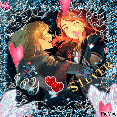 a picture of a man and a woman hugging with the words joy silver written on the bottom