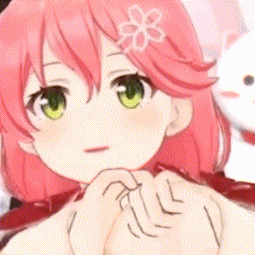 a close up of a pink haired anime girl with green eyes .