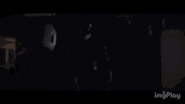 a group of people are standing in a dark room with a sign that says imgplay on it .