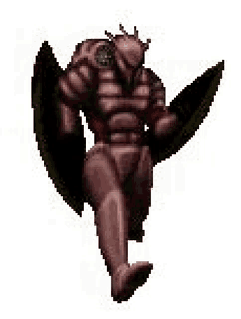 a pixel art of a monster with wings and a sword .