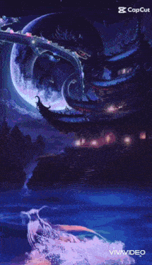 a painting of a dragon with a full moon in the background and the word vivavideo at the bottom