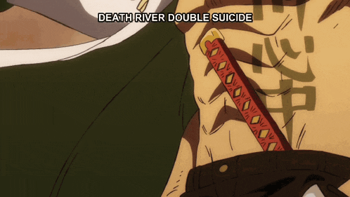 a close up of a person 's chest with the words death river double suicide on it