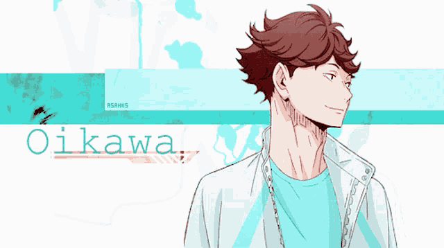 a drawing of a man with the name oikawa