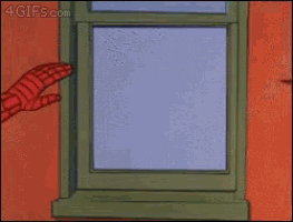 a cartoon of spider-man hitting a window with his fist with the website 4gifs.com visible in the corner