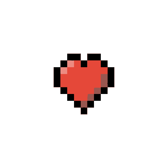 a pixel art of a red heart split in half on a white background .