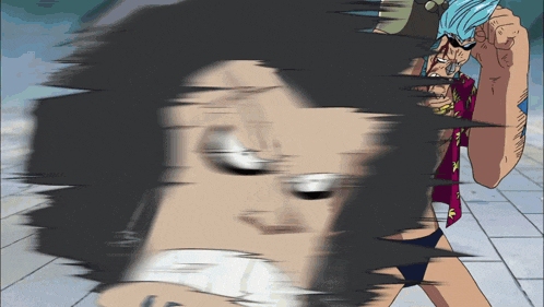 franky from one piece is being punched in the face by someone
